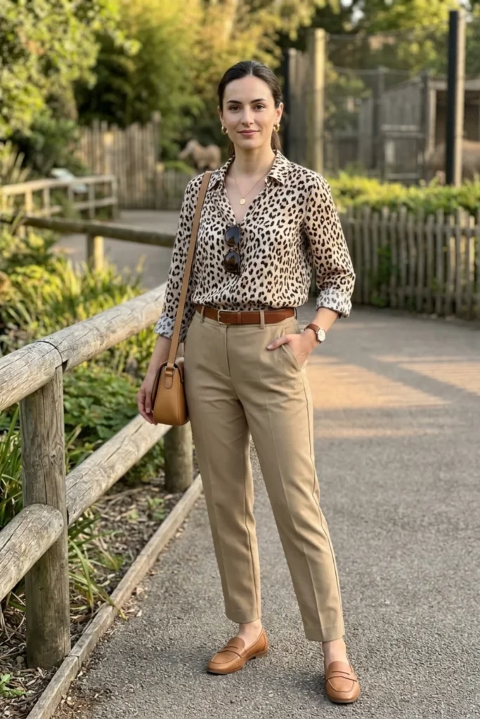 Stylish Zoo Outfit Balancing Bold Prints with Neutral Everyday Essentials Basics