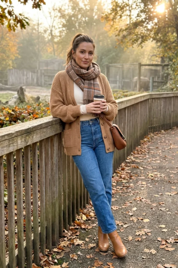 Stylish Zoo Outfit Featuring Cozy Fall Layers for Crisp Morning Outdoor Visits
